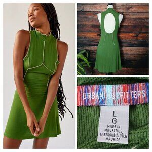 Urban Outfitters UO Dress Large Green Stretchy Viscose Mini Cut Out Back Seamed